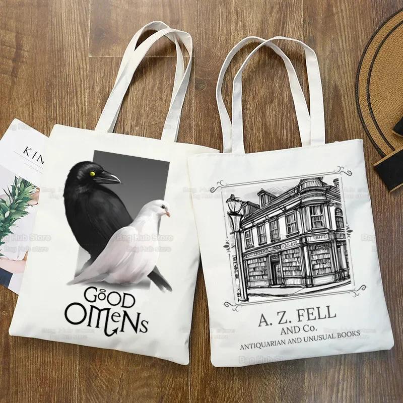 Good Omens Crowley Ineffable David Women Shopping Bag Eco Reusable Tote Bag Handbag Retro Large Ladies Shoulder Shopper Bag