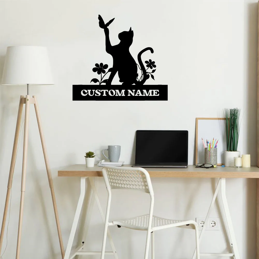 1PC Creative Cat Customized Text Diy Name Wall Sticker Pvc Wall Art Stickers Home Decor Home Party Decor Wallpaper