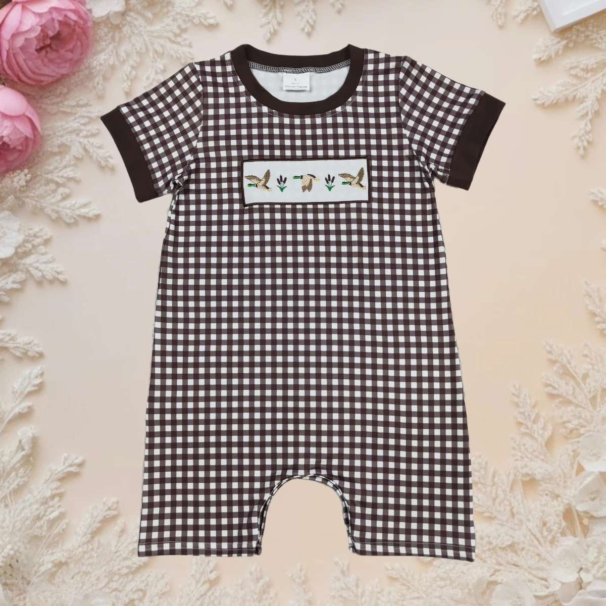

Hot Sale Baby Boy Romper Infant Toddler Plaid Short Sleeve Embroidery Duck Short Romper Jumpsuit Kids Summer Clothes Casual Wear