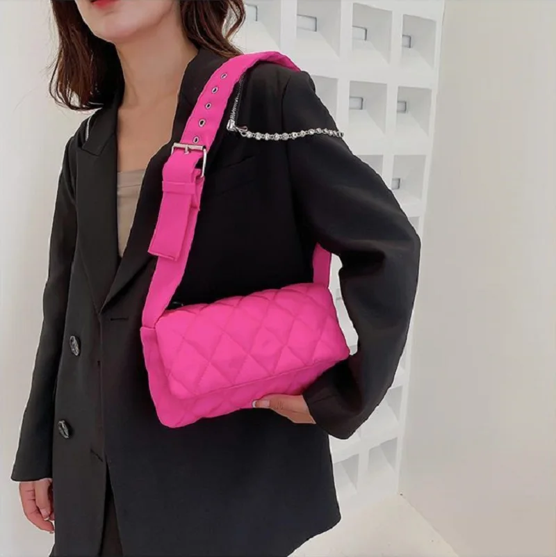 New Fashion Women Winter Handbags Nylon Square Flap Quilted Crossbody Bag Pouch Female Small Cotton Padded Shopping Shoulder Bag