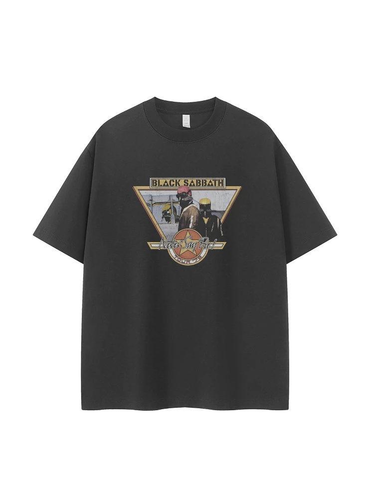 Black Vintage Loose Cotton round Neck Short Sleeve T-Shirt Shoulder Drop Style Casual Fashion Urban Wear Breathable Summer Top
