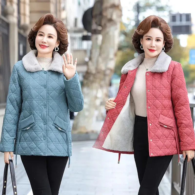 

NEW Winter Jacket Middle Aged Mother's Down Cotton Coat Fashion Short Puffer Parkas 5XL Large Size Women Short Padded Overcoat