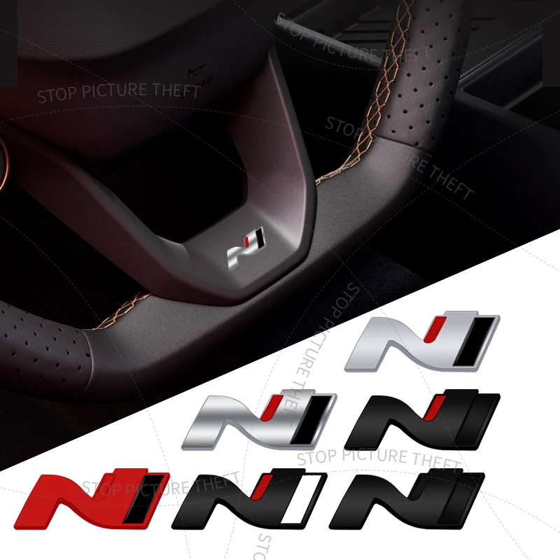 1 قطعة ثلاثية الأبعاد المعادن N شارة عجلة توجيه سيارة ملصق شعار السيارات لشركة هيونداي N خط I30 I10 Ix25 Ix35 توسكاني توكسون إلنترا سوناتا