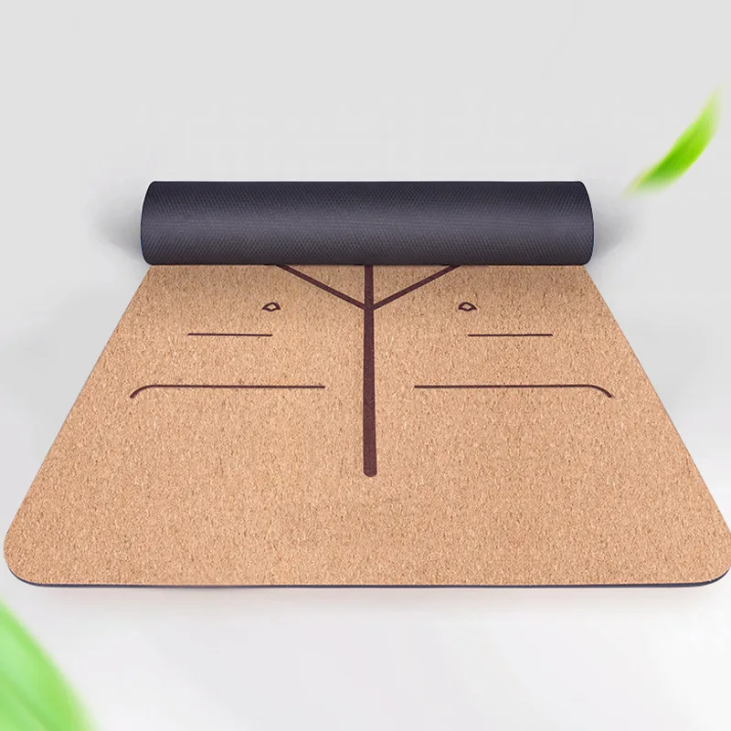 【Cork yoga mat】Widened and Thick Natural Rubber Gymnastics Newly Rich Mat Laser EngravinglogoBody Line Printing