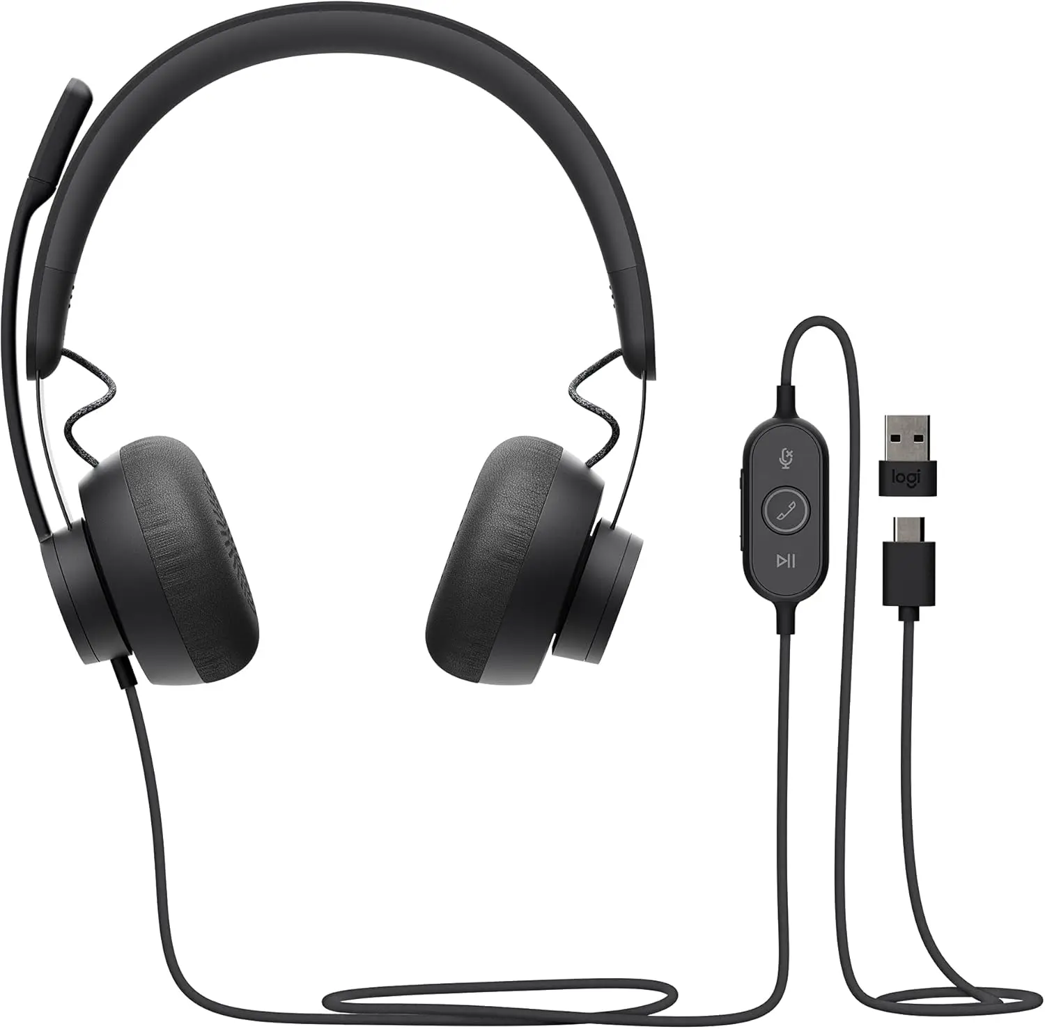 Wired Noise Cancelling Headset for Microsoft Teams, Advanced Mic for Open Offices, USB-C with Adapter