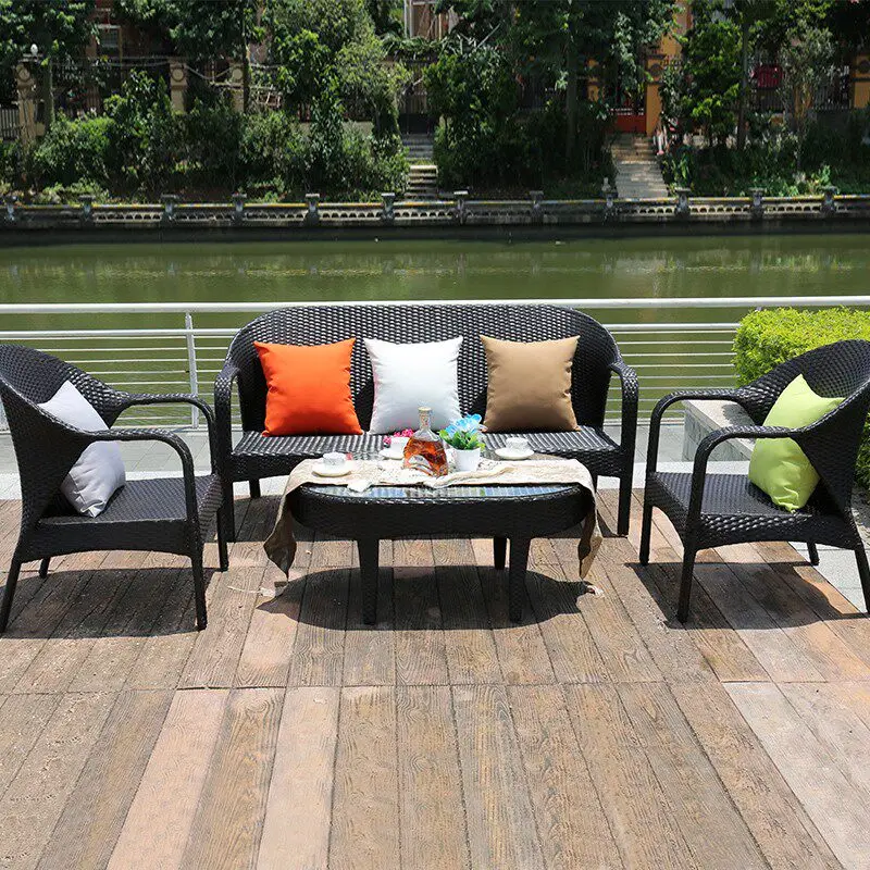 Outdoor sofa rattan chair balcony table and chair hotel rattan coffee table combination five-piece co