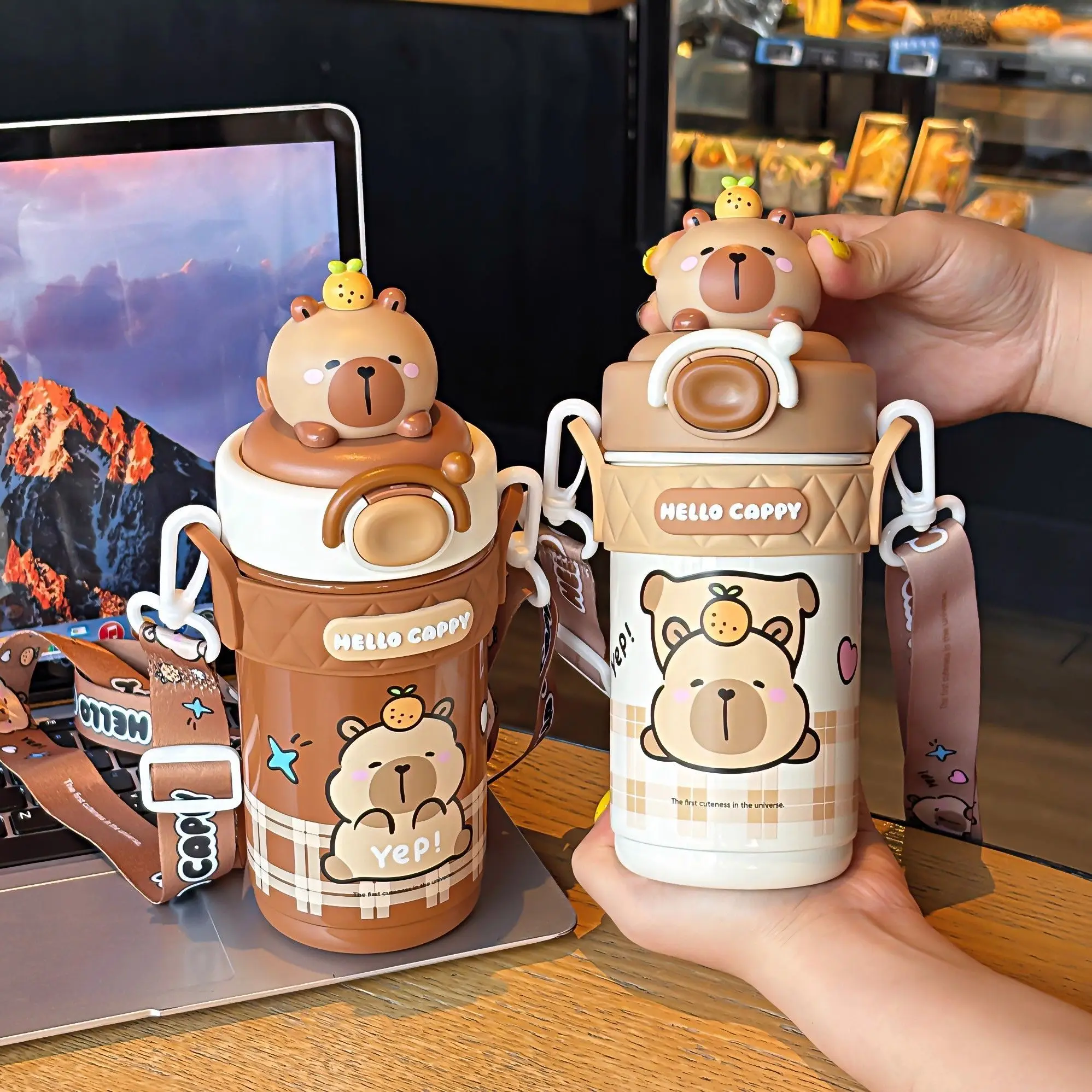 520ML Capybara Water Bottle With Straw Large Capacity Glass Water Bottle for Travel Portable Backpack Kettle Children Cup