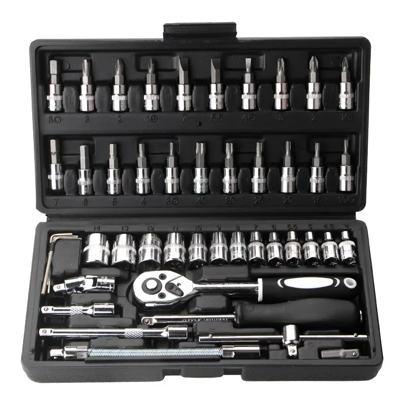 

46pcs 1/4-Inch Socket Car Set Repair Wrench Torque Tool Kit Car Tool Ratchet Repair Combo Auto Repairing Mechanic Tool Set