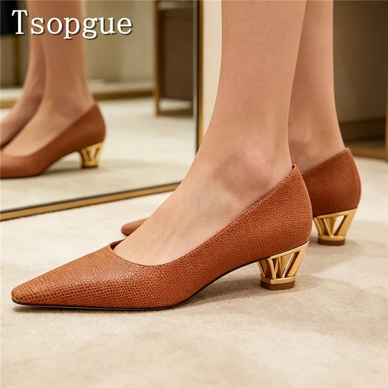 

Elegant Square Toe Pumps with Gold Cage Heel Women Comfortable Low Heel Shoes for Work, Office & Daily Wear