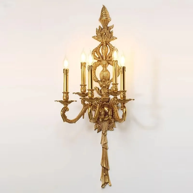 Retro Wall Sconce Brass Wall Lamp Antique Copper Porch Lights French Style Indoor Home Wall Lights Brass Light for Villa Hallway