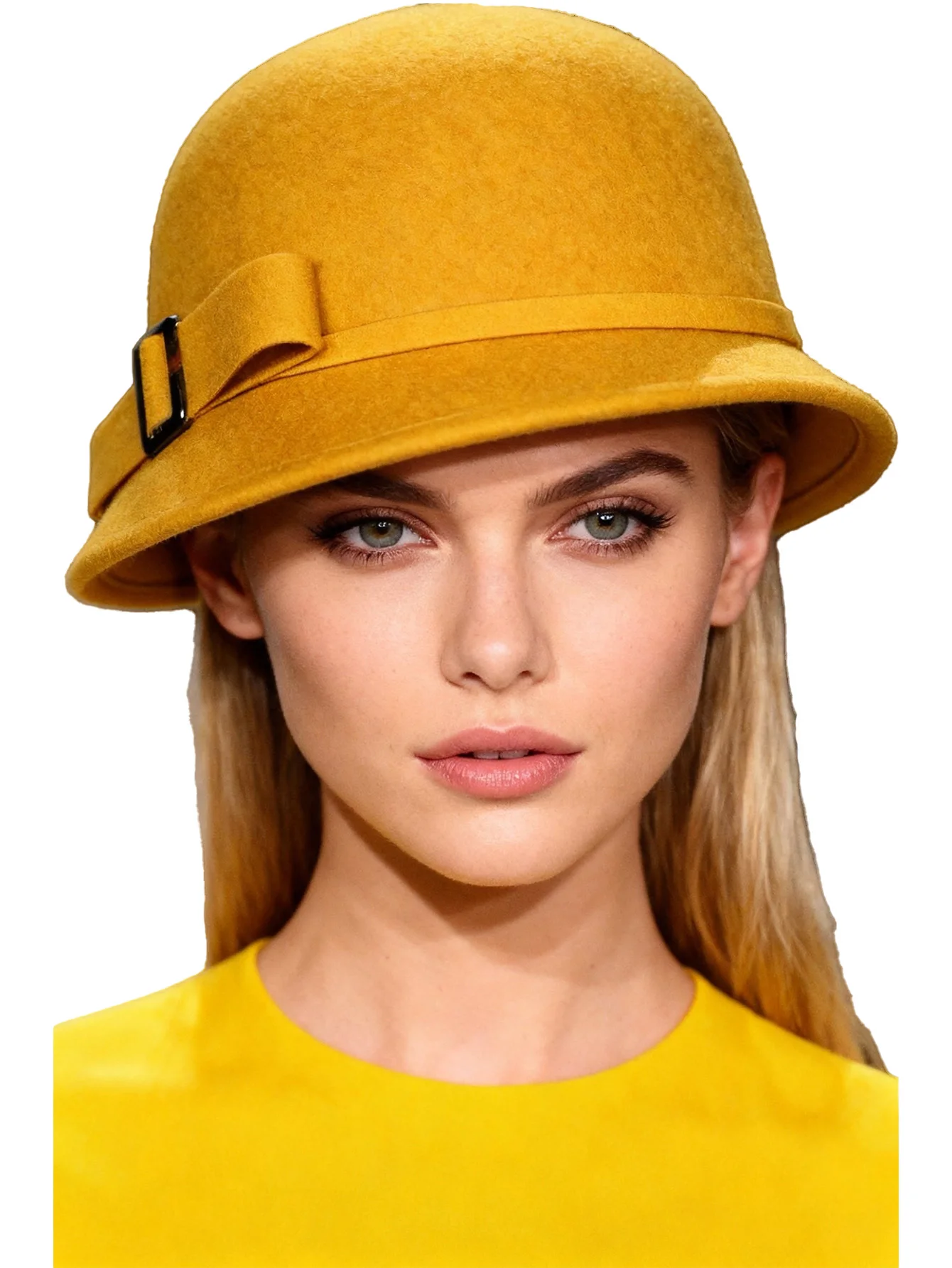 FS Women's Black Wool Felt Cloche British Top Bucket  Hat With Bowknot Wide Brim Bowler Fedoras Ladies Yellow Floppy Derby Hats
