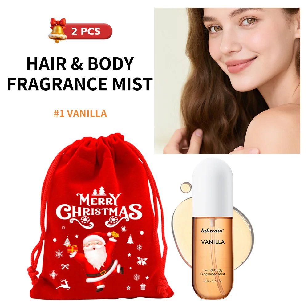 2 Pcs Christmas Hair & Body Fragrance Mist Vanilla Rose Scent Long-Lasting Refreshing Lightweight Portable Daily Fragrance Gift