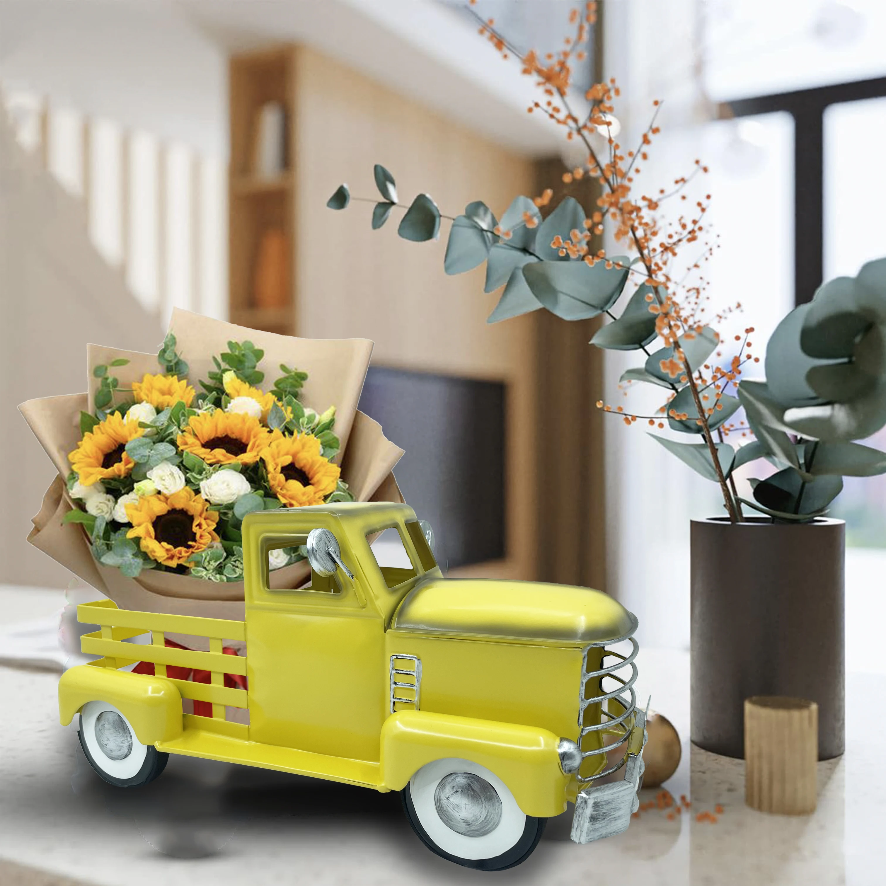 Vintage Truck Decoration, Car Gift Metal Cars, Wine Racks, Home Backyard Decoration, Table Decoration and Tabletop Storage