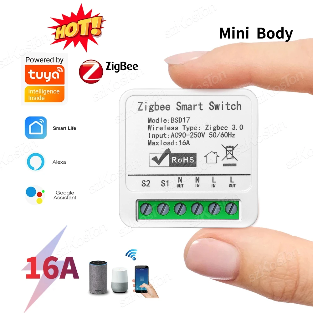 

16A Tuya ZigBee Smart Switch Module Smart Home Automation Mini DIY Breaker Relay Works with Alexa Google Smart Life APP Need Hub