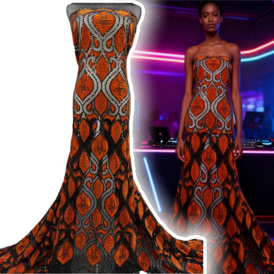 African Sequins Velvet Lace Fabric Nigerian French Mesh Net Lace Fabrics For Sewing 2026 High Quality Wedding Party Dress TP1775