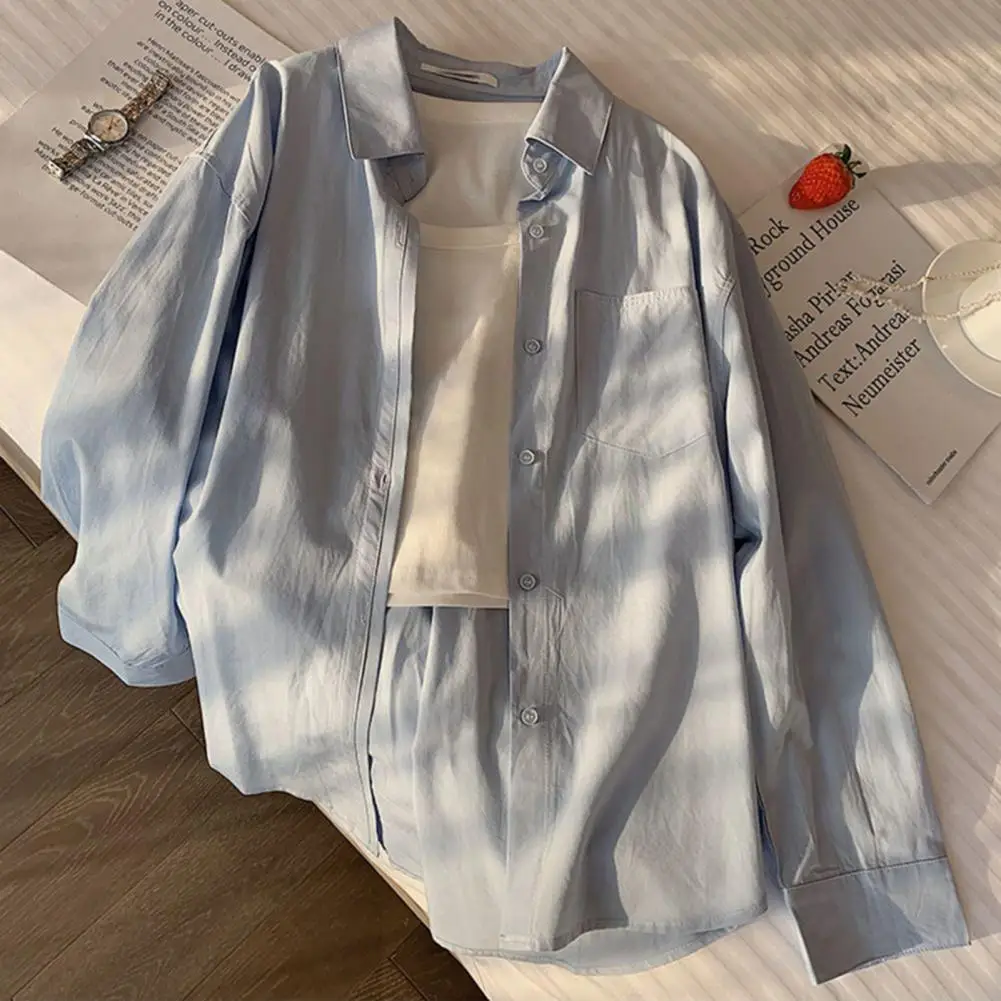 Vrouwen Losse Pasvorm Shirt Effen Kleur Revers Lange Mouw Dames Shirt Casual Kantoorwerk Tops Veelzijdige Vrouwen Blouse