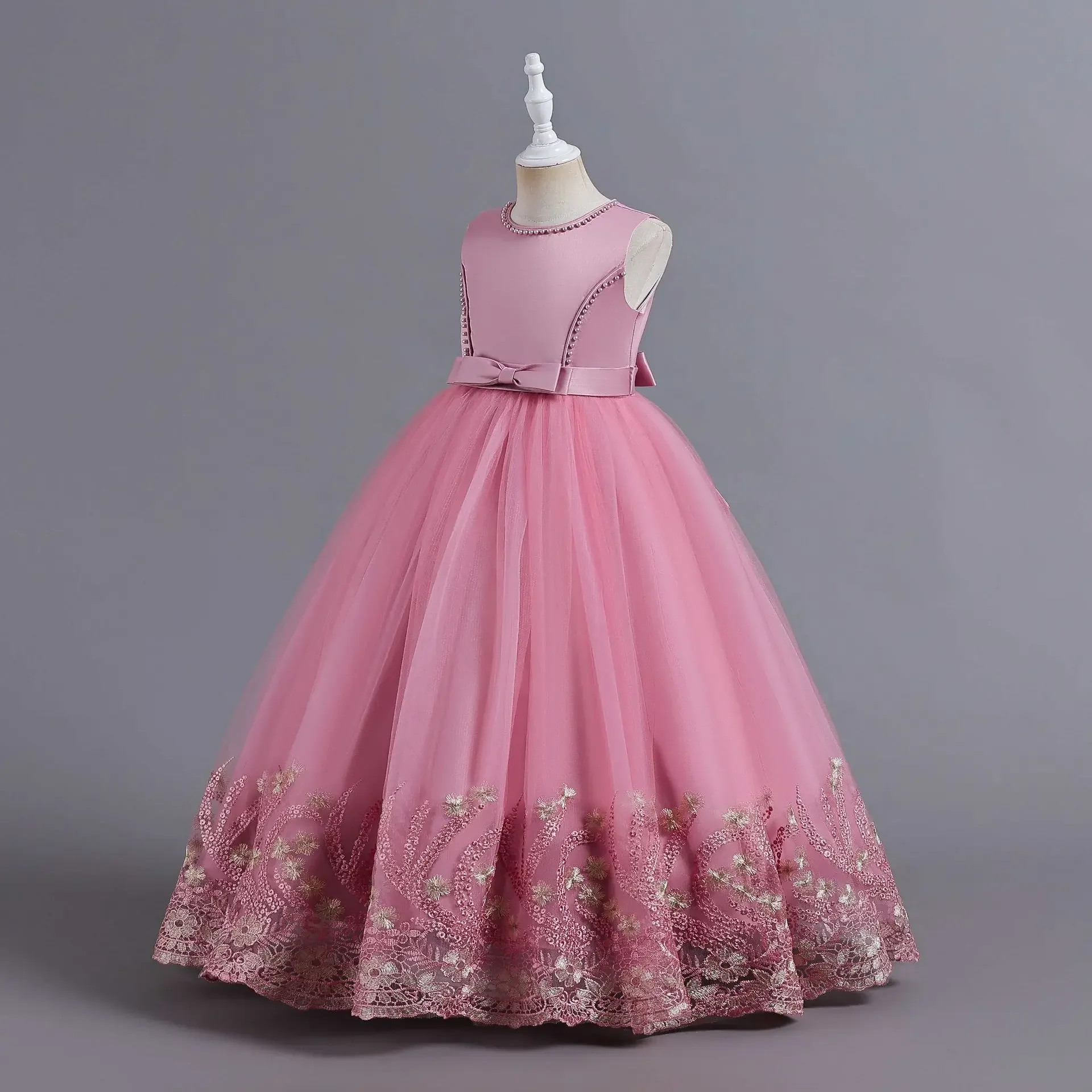 Vestido largo de princesa para niña, ropa de actuación con Bordado de hilo para Piano, espectáculo de caminata, vestido grande para niños