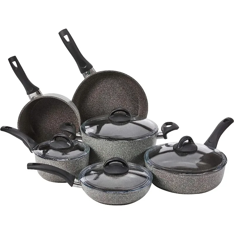 Parma by HENCKELS 10-pc Nonstick Pot and Pan Set, Made in Italy, Set includes fry pans, saucepans, sauté pan and Dutch oven