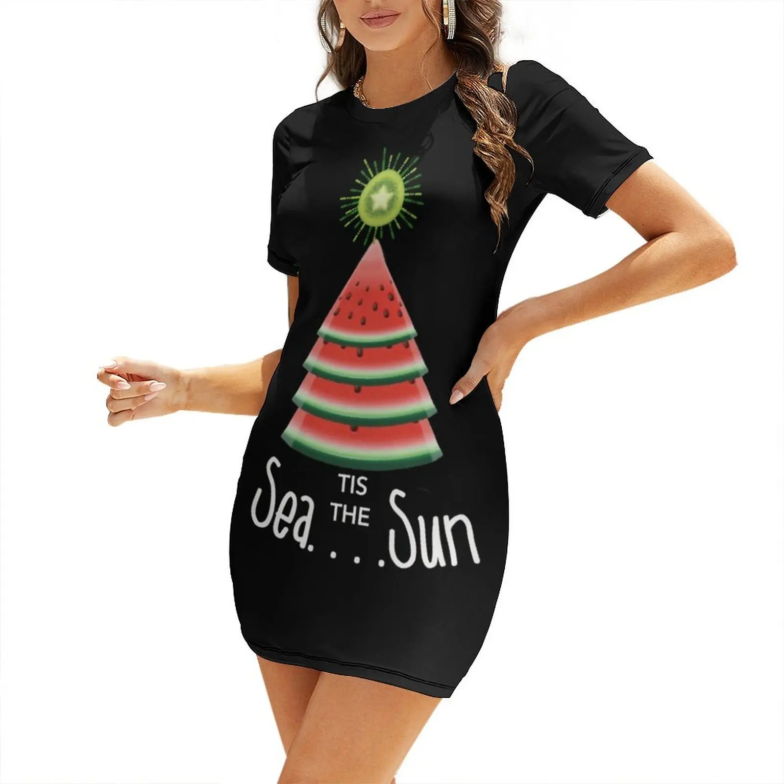 

Tis the Sea Sun Christmas in July Short Sleeved Dress summer clothes for women evening dress Dress for pregnant women women