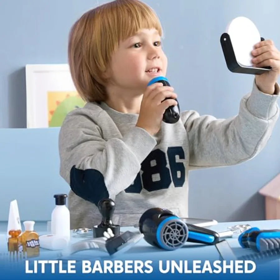Barber Shop Pretend Role Play Toy, 23 Pcs Shaving Kit for Boys, Haircut Kit for Boys 3+ Year Old Birthday Gift, Upgraded Toddle view 2