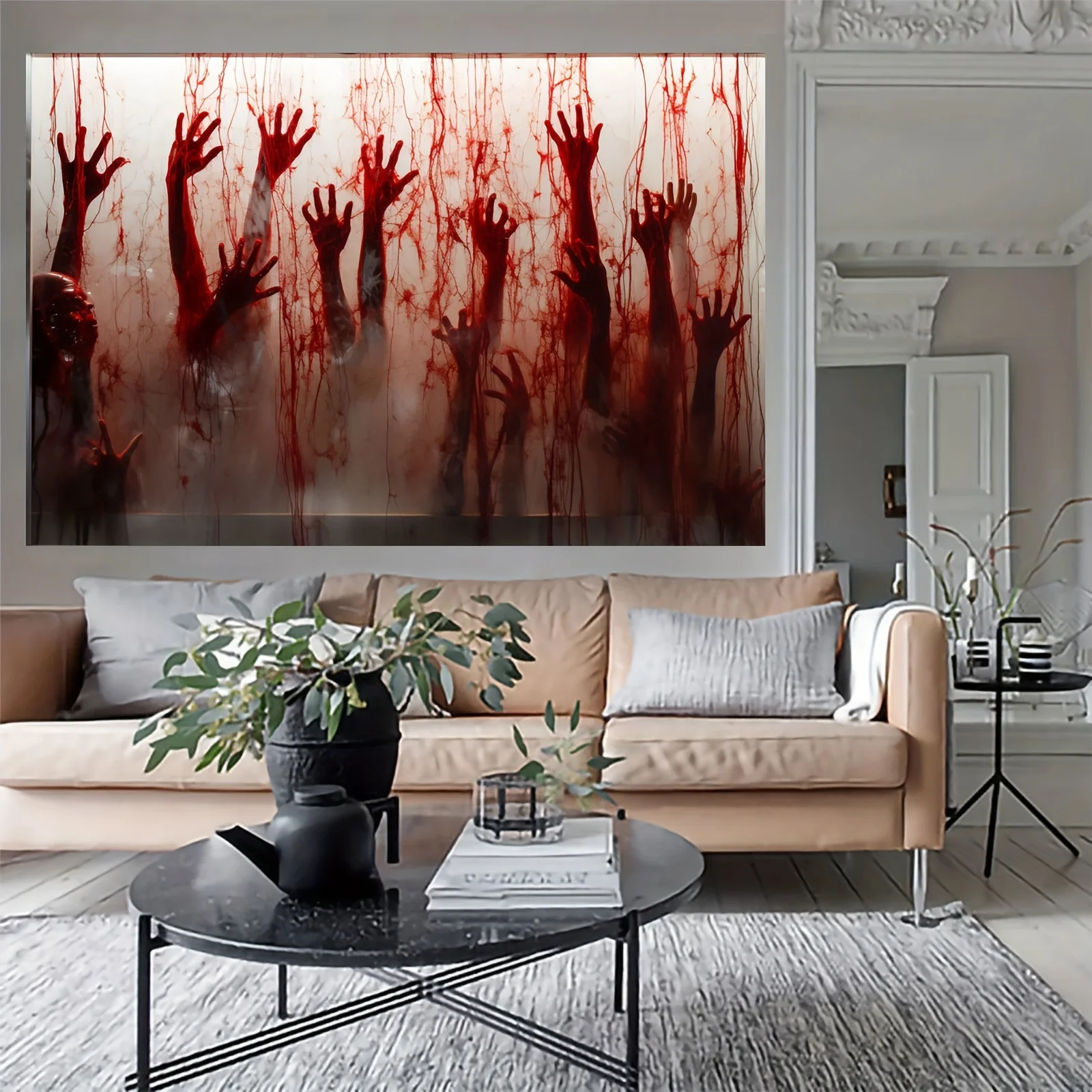 Horror Halloween Bloodstained Background Cloth - Halloween Decorations for Family Gatherings and Haunted Houses