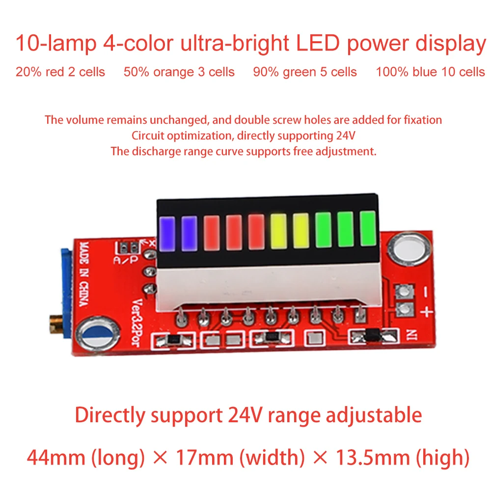 4 Color Battery Capacity Indicator Module Colorful Battery Level Tester Indicator 10 Lamp LED Power Display Electricity Meter
