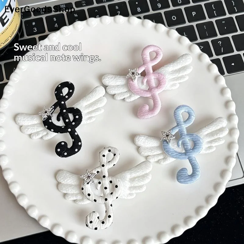 ✦ 2Pcs Cute Y2K Music Note Wing Hair Clips Sweet Early Japanese Era Polka Dot Star Decor Hair Pins Side Clips Hair Accessory