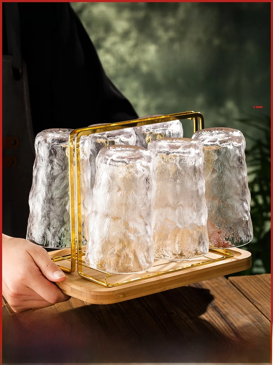 Tazas de cerveza de vidrio de alto valor estético, juego de sala de estar con patrón de Iceberg, tazas de agua de lujo Sle round ape hechas en China para el hogar...