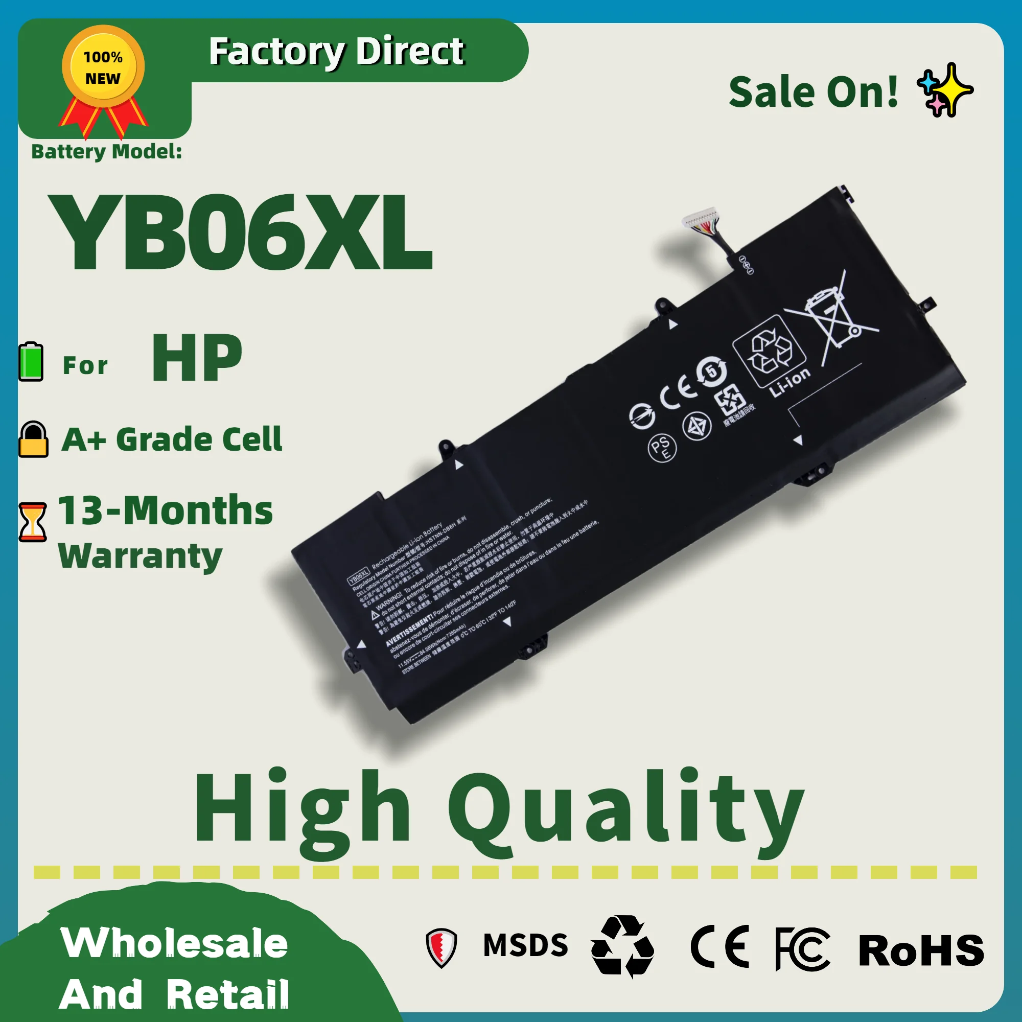 Factory Direct 11.55V YB06XL For HP Laptop Battery SpectreX360 TPN-Q200 928427-271 HSTNN-DB8H 928372-856 CH004NB CH011DX CH006NG