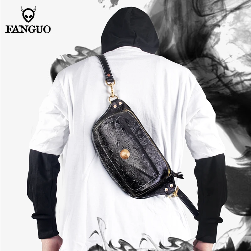 

Genuine Leather Retro Waist Bag Multifunctional Crossbody Bag Outdoor Chest Bag Fanny Pack Mobile Phone Bag