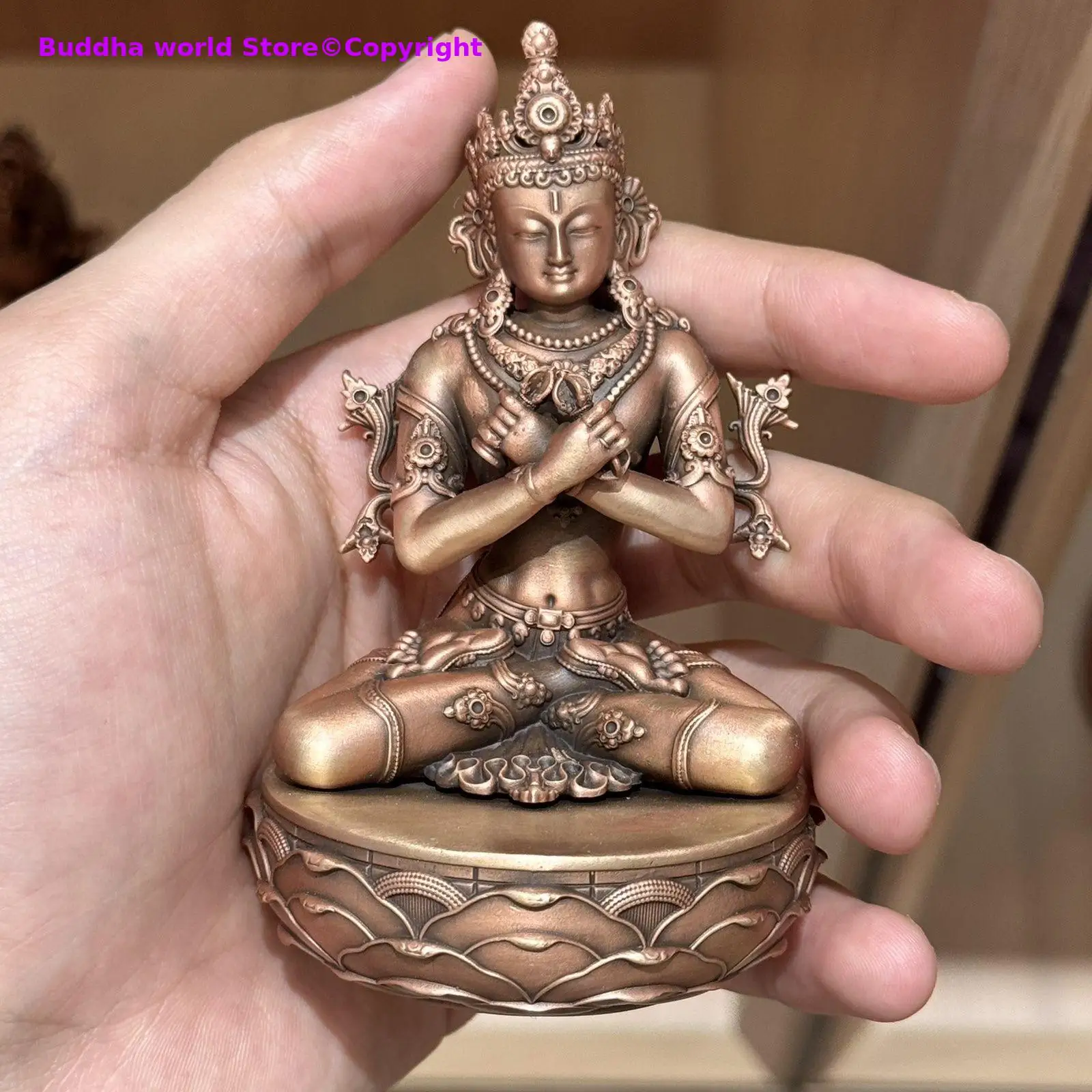 Handmade Copper carving Exquisite Small Buddha statue Vajradhara Vajra Deity statue Buddhist altar tibetan family monk worship
