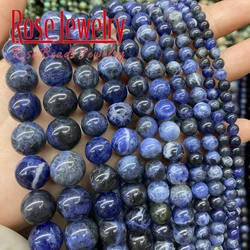 Natural Stone Dark Blue Sodalite Beads Round Loose Spacer Beads 4 6 8 10 12 mm For Jewelry Making DIY Bracelets Accessories 15