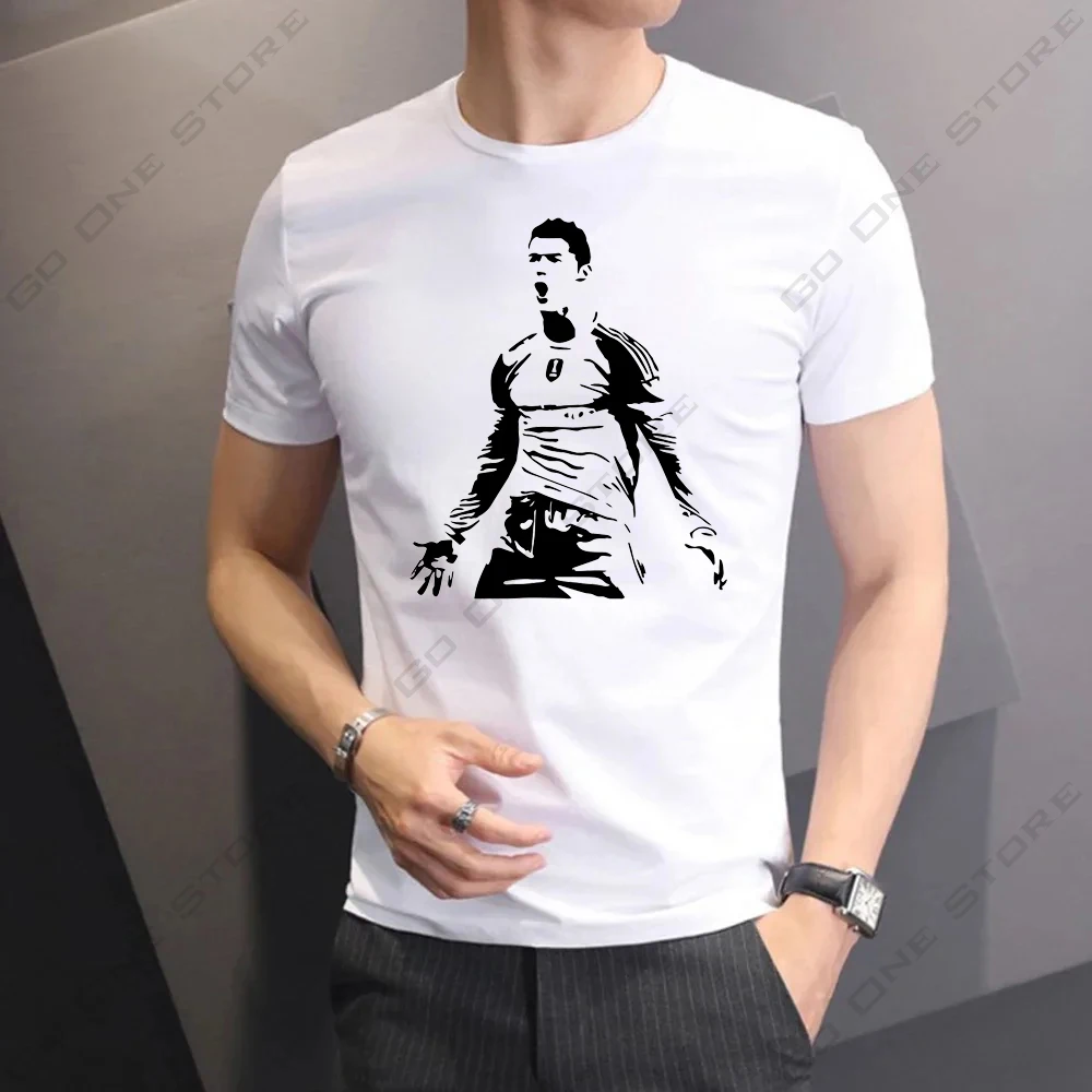 Cotton Football T-shirt Superstar Ronaldo Printed Men's T-shirt Tops Summer Men's Cotton T-shirt Street Micro Stretch Sports Top