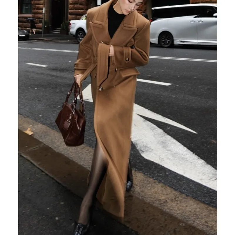 

The New Woolen Temperament Coat Is Loose and Advanced, Thickened Double-breasted Woolen Coat Covers The Meat and Looks Thin