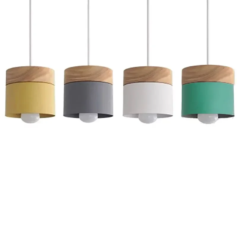 

Nordic simplicity LED E27 Pendant light Modern macaron Hanging Lights Home improvement Iron and wood decoration Pendant lamp