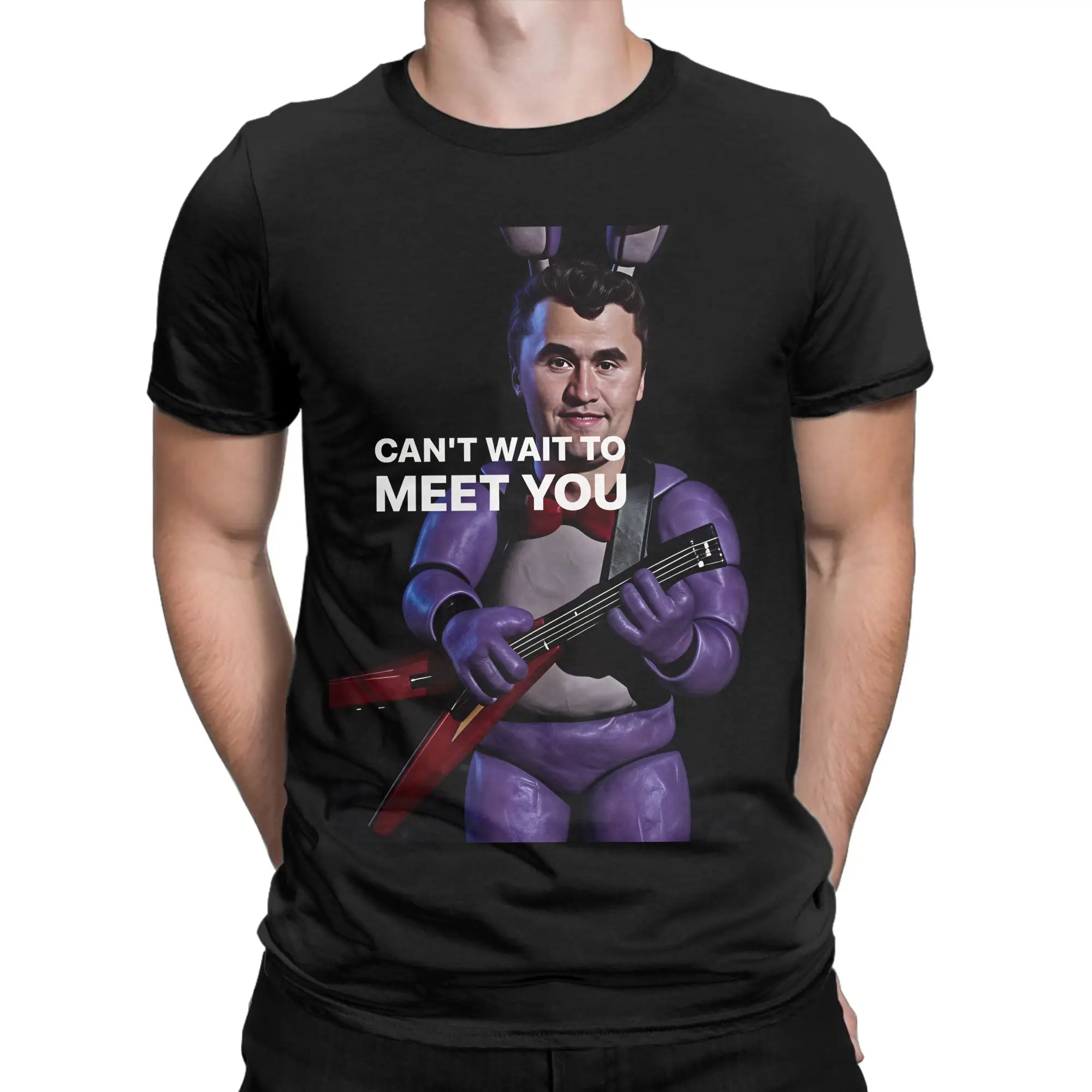 Can't Wait To Meet You Purple Bunny Animatronic Charlie Kirk T-Shirt Men's Y2K 100 Cotton T Shirts Summer Tee Shirt Tops
