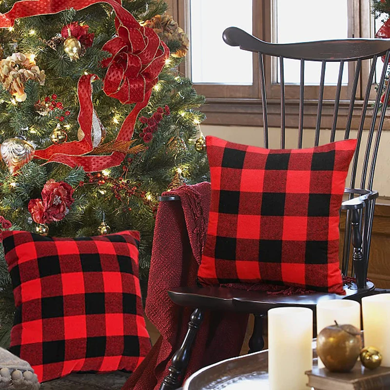 

Pillow Cover Red And Black Plaid Polyester Cotton Plaid Pillow Cover Home Decoration Sofa Cushion Bed Lumbar