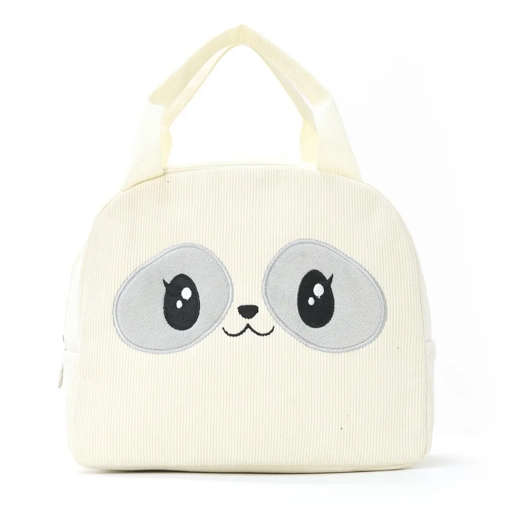 Cute Cartoon Insulated Lunch Bag Corduroy Carry Handle Thermal Lunch Box Portable Reusable Meal Pack School Lunches