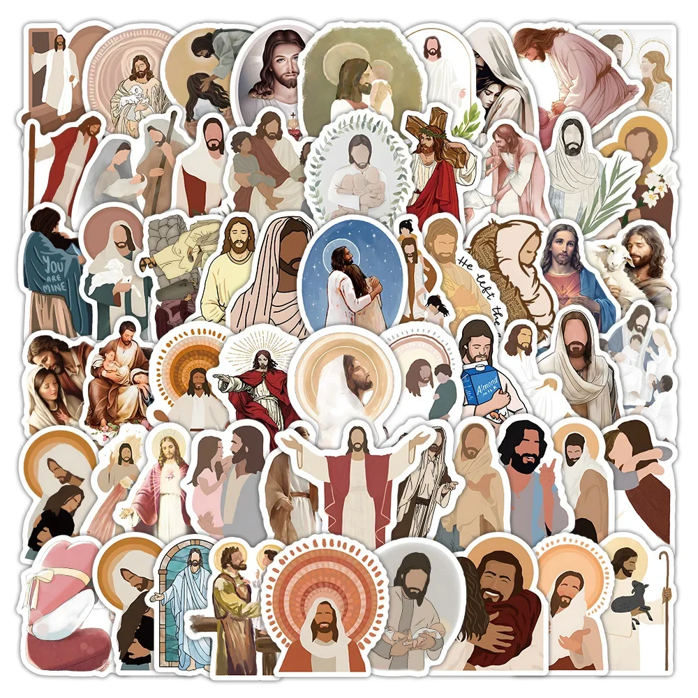 10/60Pcs Bohemian Style Jesus Cartoon Stickers Personalized Luggage Water Bottle Skateboard Guitar Christion Faith Decoration