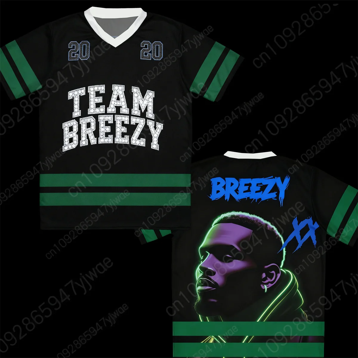 مغني الراب الأمريكي كريس براون بريزي باول Xx كرة القدم جيرسي الخامس الرقبة المألوف الرياضة المحملة الصيف الرجال والنساء تي شيرت #3