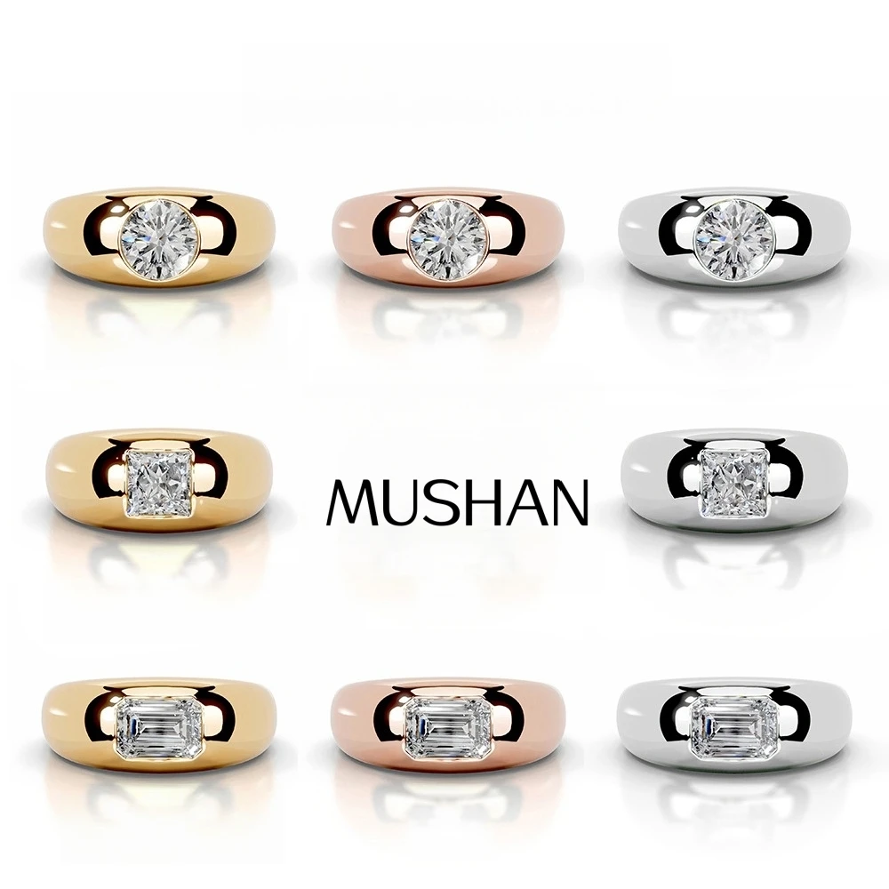 

Ювелирное изделие Mushan: Модное кольцо из стерлингового серебра S925 с широким ободком, инкрустированное муассанитом, с золотым покрытием, в стиле легкой роскоши