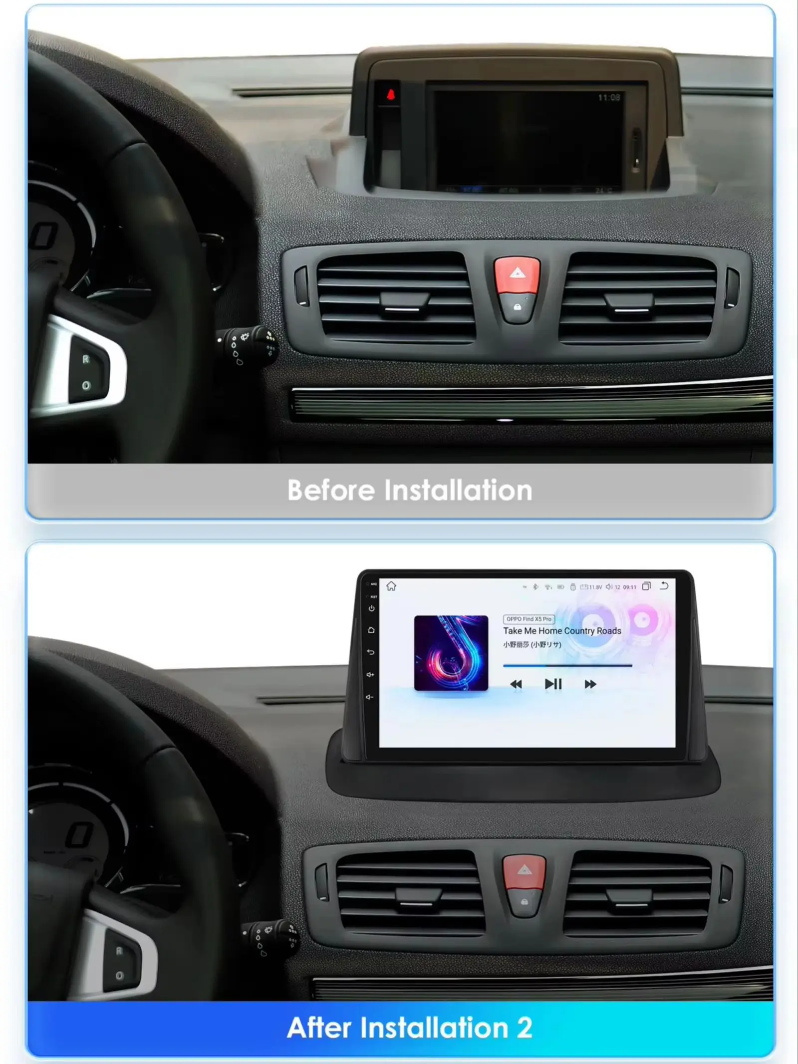 Hizpo 9 Zoll Autoradio für Renault Megane 3 2008 - 2014, kabelloses Carplay, Android Auto Multimedia Videoplayer, 2 DIN Radio, Autoradio, GPS Stereo, intelligente Systeme, IPS Touchscreen, Head Unit,