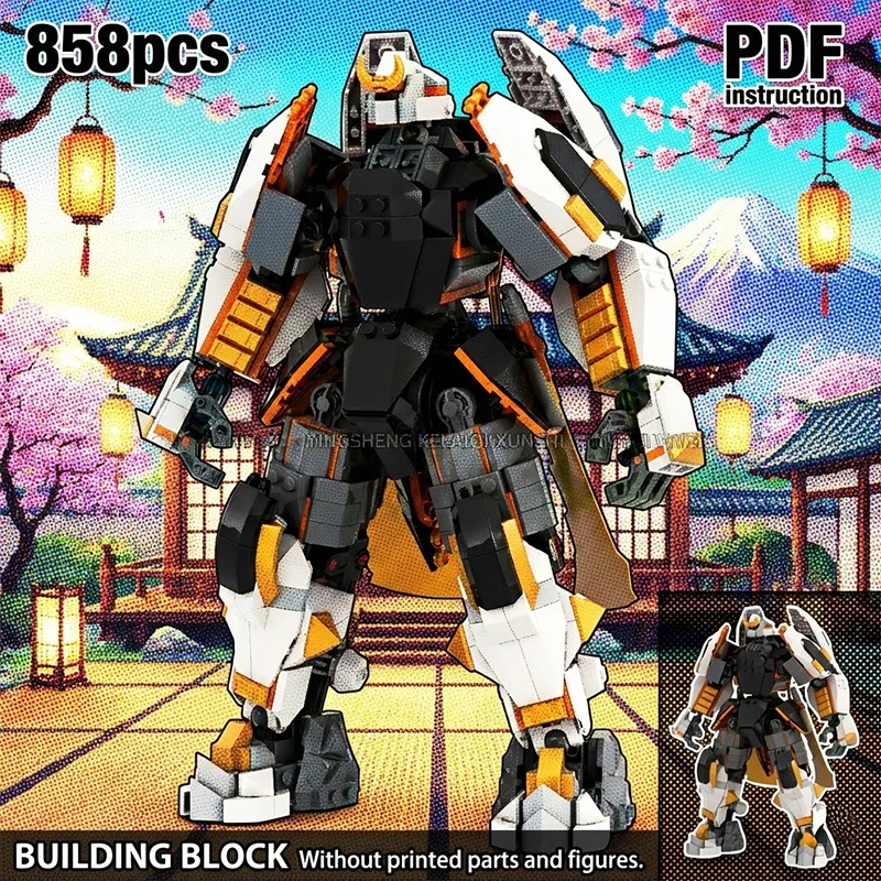 

MOC White Samurai Mecha with Gold Armor Plating & Articulated Joints Warrior Robot Block Model