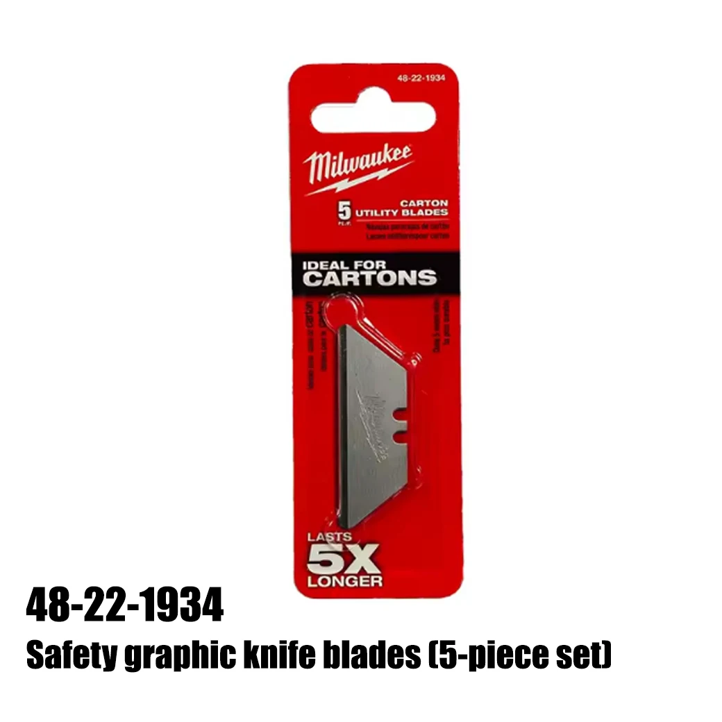Milwaukee 5-Piece Practical Blade, Universal Safety Graphic Knife Replacement Blade, Cardboard Box Cutting 48-22-1905/48-22-1934