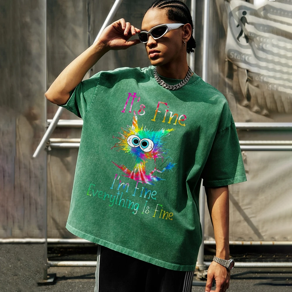 Fluorescent Color Cartoon Character Letter Printing T-Shirt for Men and Women, Y2K Style, Designer, New Trend, Short Sleeves