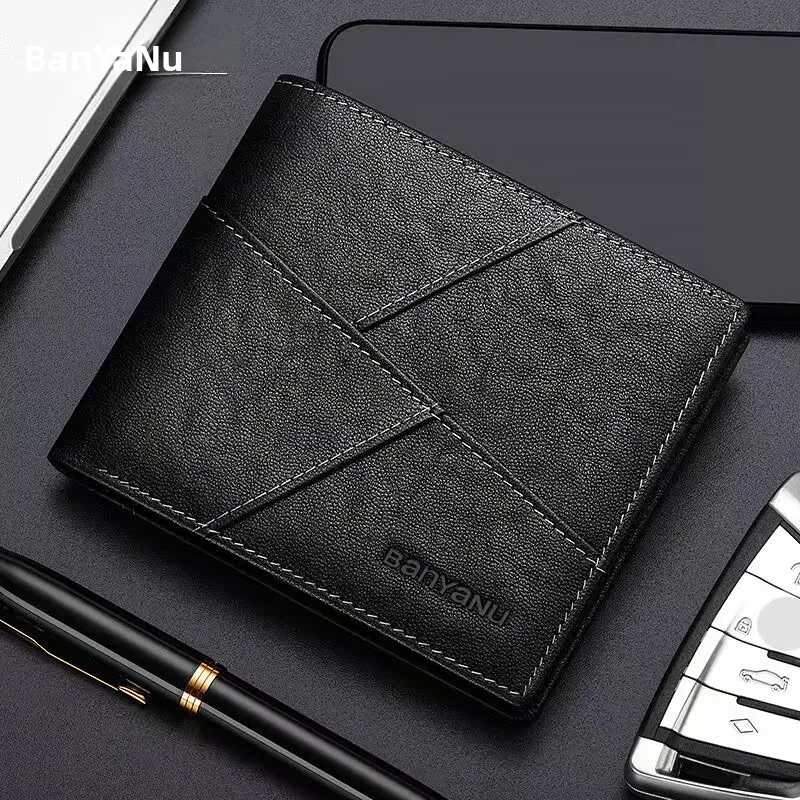 メンズショートウォレット-トップレイヤー牛革-本革-シンプルデザイン-横型スタイル-若者向けファッションブランド-ギフト-ビジネス-olスタイル
