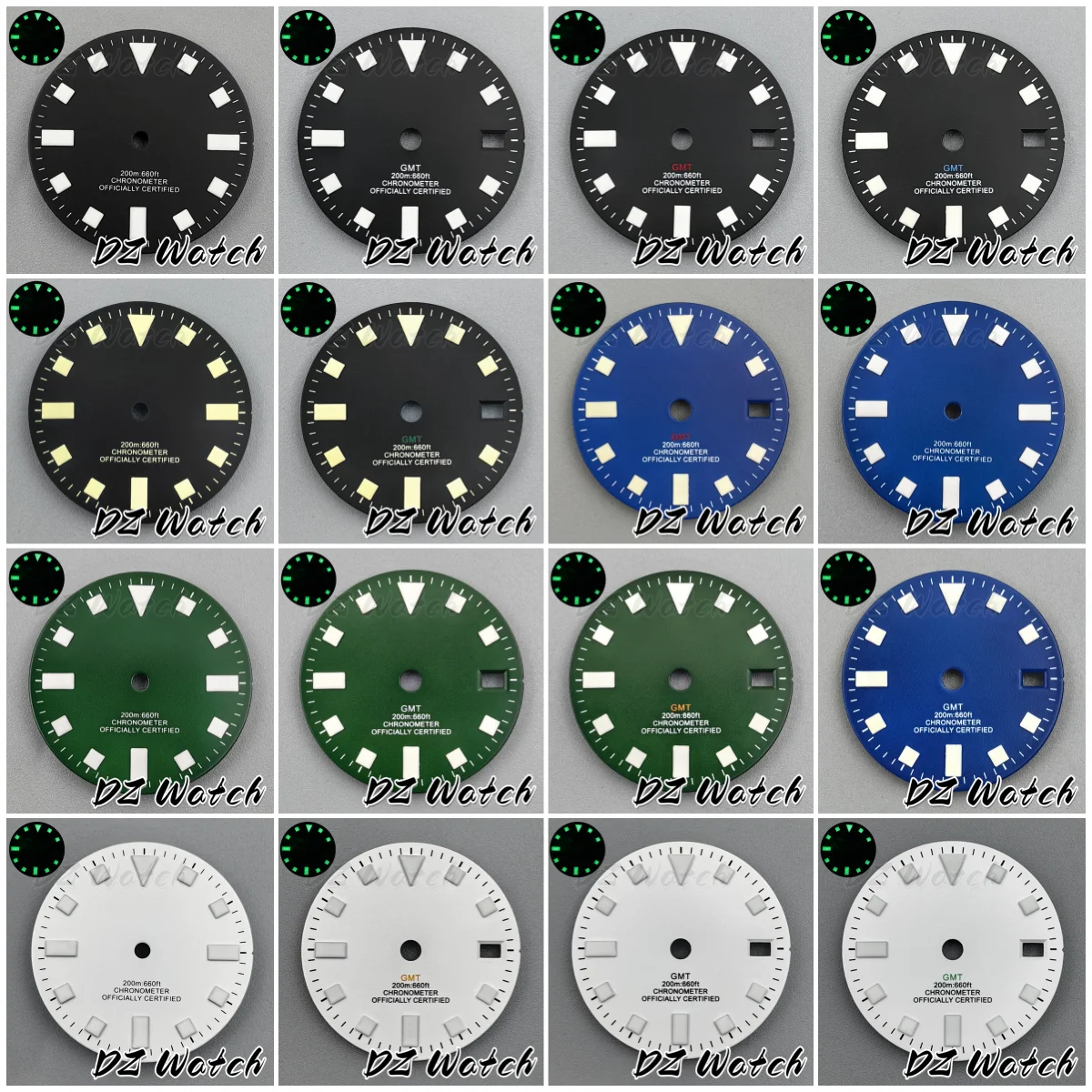 

Циферблат часов DZ 29 мм NH34 NH35 Черный Синий Зеленый Белый Матовый циферблат Светящийся подъемный знак для NH34 NH35 PT5000 Miyota8215 Окно даты