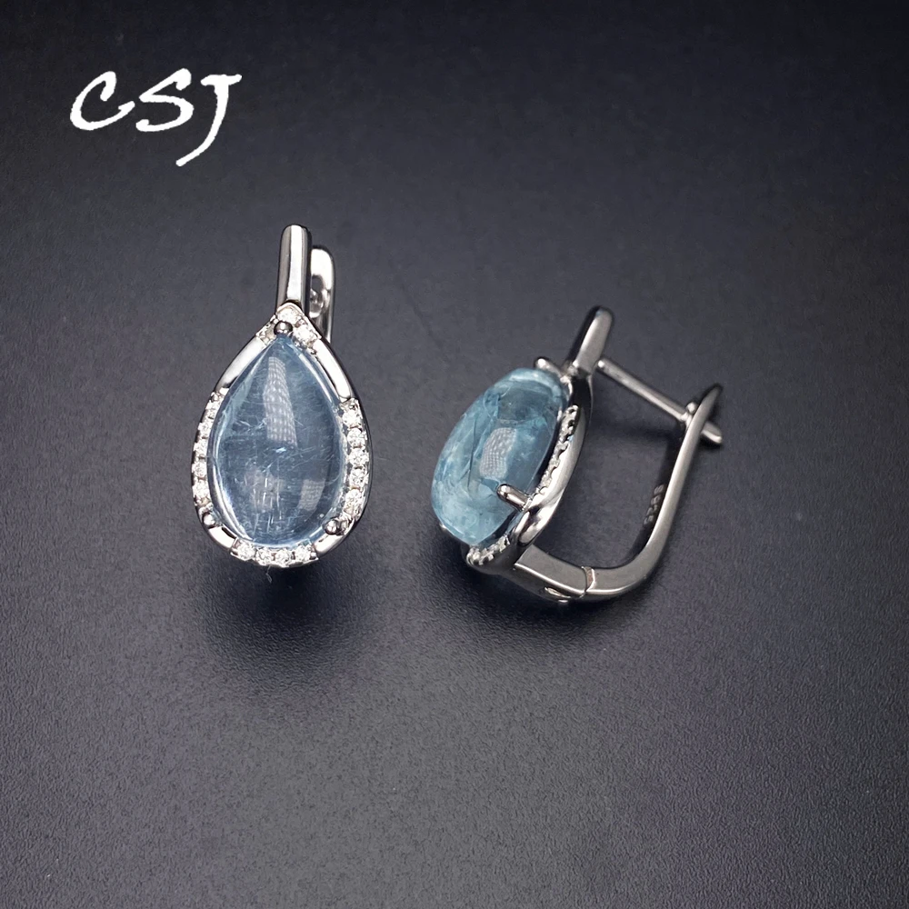 

Real Natural Aquamarine Earrings Solid 925 Sterling Silver Morganite Gemstone 8*12mm for Women Fine Jewelry Party Wedding Gift