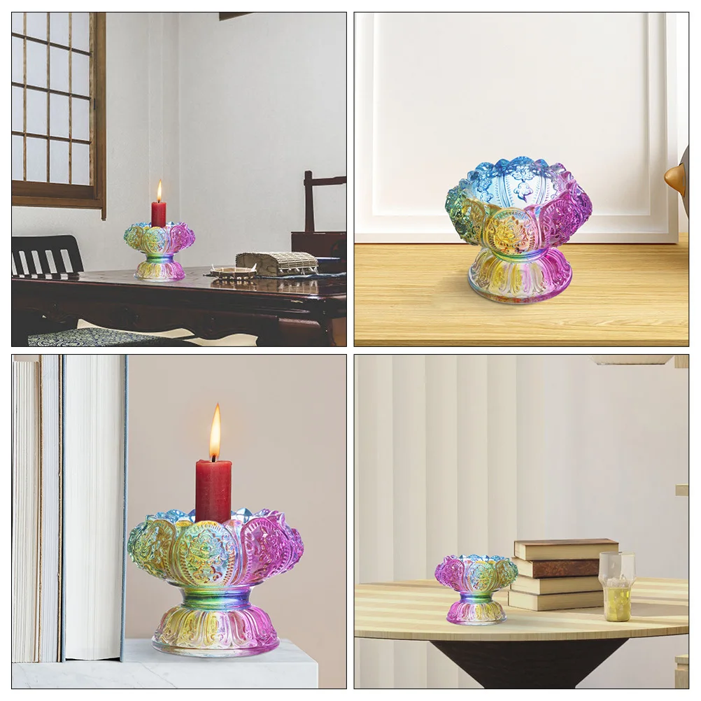 

Decorative Buddhist Holder Azure Stone Elegant Candlestick Home Desktop Ornament for Buddha Offering Butter Lamp Holder