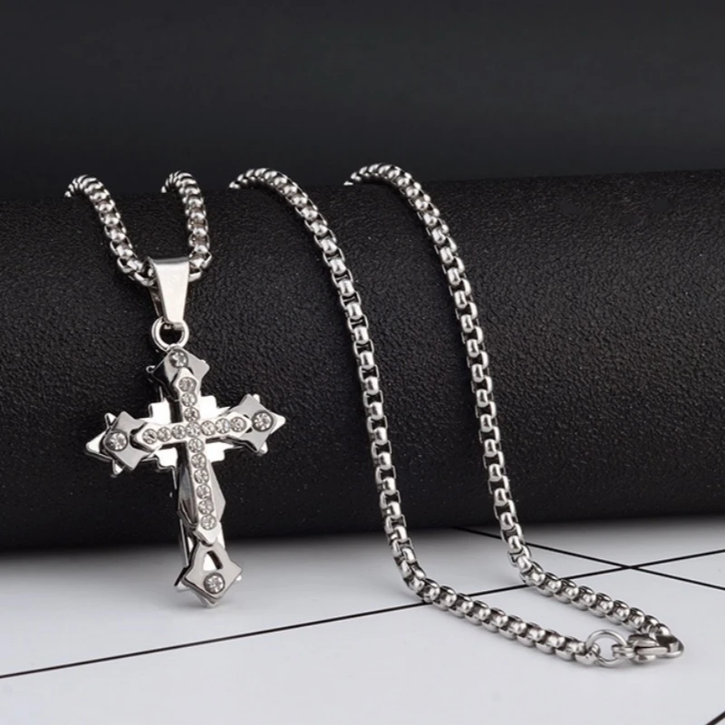 High Quality Cross Titanium Steel Non Fading Necklace,Domineering and Trendy Men's hip-hop Pendant Chain,New Handsome Men Women